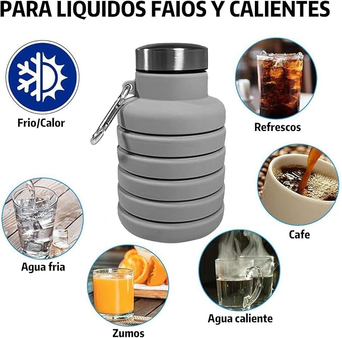 Collapsible Water Bottles,16oz Capacity Portable Reusable Silicone Water Bottle,Leak-proof,with buckle,foldable storage,Lightweight Durable for Fitness,Cycling,Sports,Camping,Hiking (Rainbow)