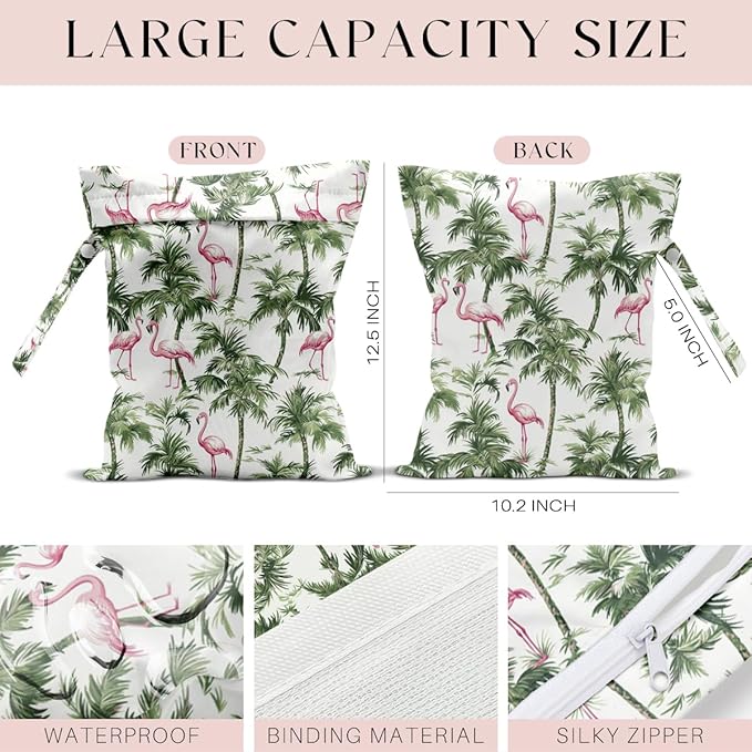 Wet Bag for Swimsuit, Beach Travel Essentials Wet Dry Bag, for Sunscreen Toiletry Dirty Clothes Yoga Gym Diaper, Friends Summer Beach Vacation Gifts. Flamingo Palm Tree