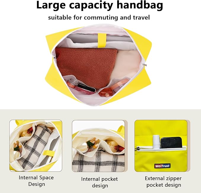 Gym Bag for Women Men, Water-Resistant Duffle Bag for Travel Sports, Lightweight Carry On Bag with Handles and Detachable Shoulder Strap (Yellow)