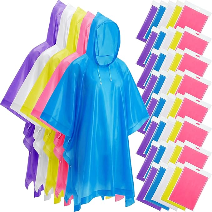Zhehao 40 Pcs Rain Ponchos for Adult Homeles Bulk Reusable Raincoat with Drawstring Waterproof Plastic Raincoat for Men Women