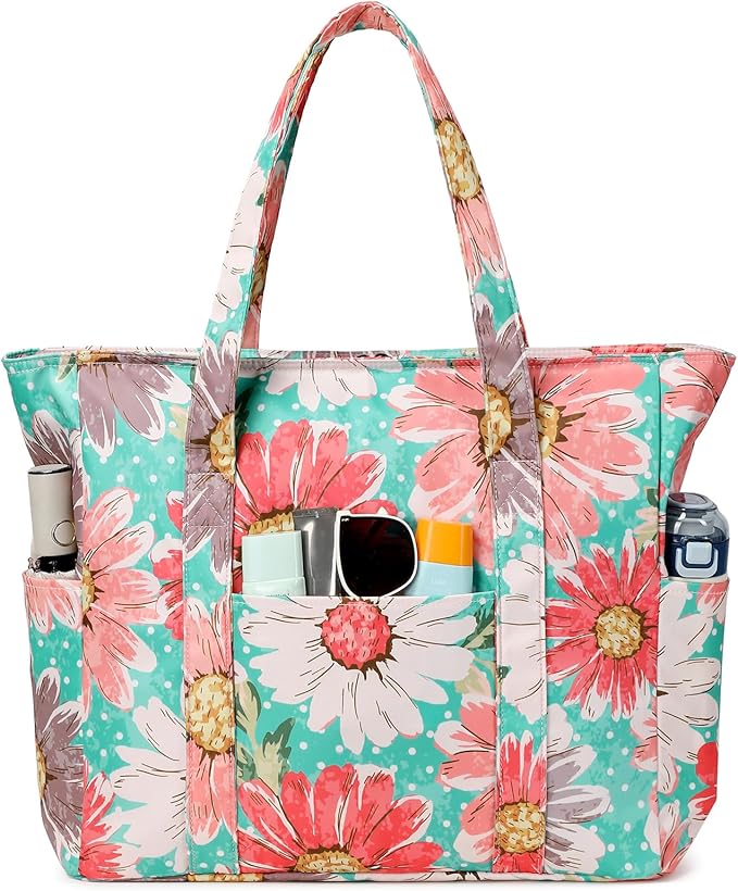 Octsky Large Beach Bags for Women - Waterproof Sandproof Beach Tote with Dual Zipper and Wet Pocket - 3 Outside Pockets