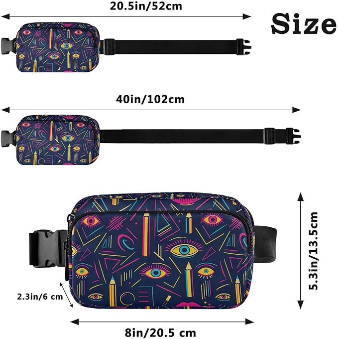 Doodle Eyes Fanny Pack for Women Men Water Resistant Fashion Waist Packs with Adjustable Strap Belt Bag for Travel Workout Jogging Hiking 21220486