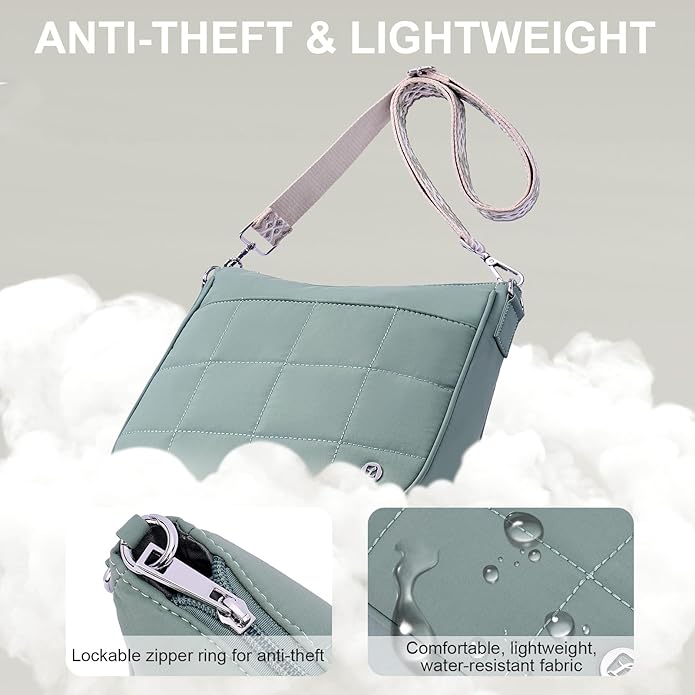 Anti Theft Crossbody Bags for Women,Quilted Puffer Travel Purses Shoulder Hobo Bag Handbag with Guitar Strap