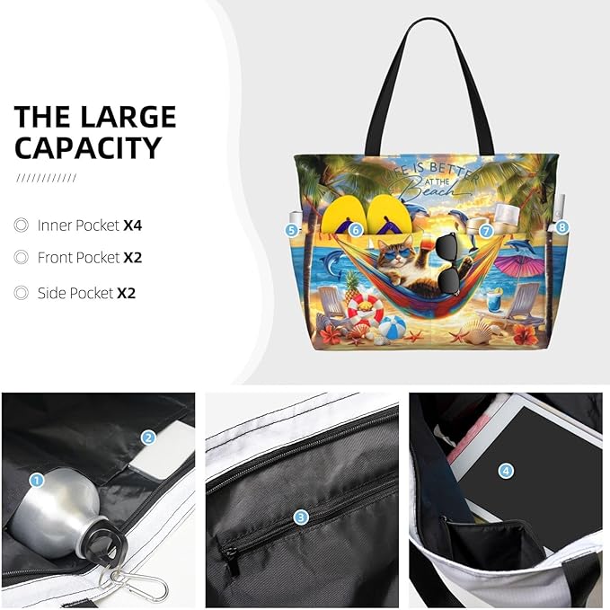 Extra Large Beach Bags For Women, Waterproof Beach Totes Bags For Women, Lightweight Foldable Pool Bag With Zipper