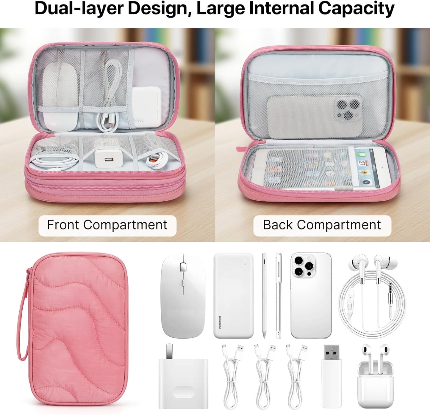 Skycase Tech Pouch - Lightweight Electronics Organizer Travel Case, Double Layers Travel Cable Organizer, All-in-One Storage Bag for Charger, Cord, Phone, Flash Drive, Accessories