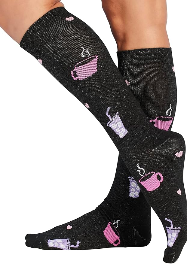 Cherokee Women's 10-15mmHg Compression Socks – Fun Print Knee Highs with Light Support, Soft Feel - PRINTSUPPORT