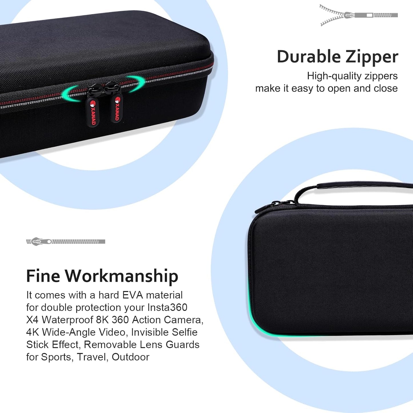 XANAD Hard Case for Insta360 X5/X4/X3/X2 Waterproof 8K 360 Action Camera,114CM Selfie Stick- Storage Carrying Bag(Black)