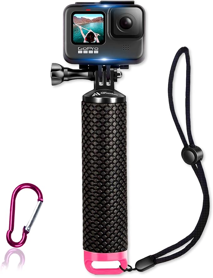 Waterproof Floating Hand Grip Compatible with GoPro Hero 12 11 10 9 8 7 6 5 4 3+ 2 1 Session Black Silver Handler & Handle Mount Accessories Kit for Water Sport and Action Cameras (Rose Red)