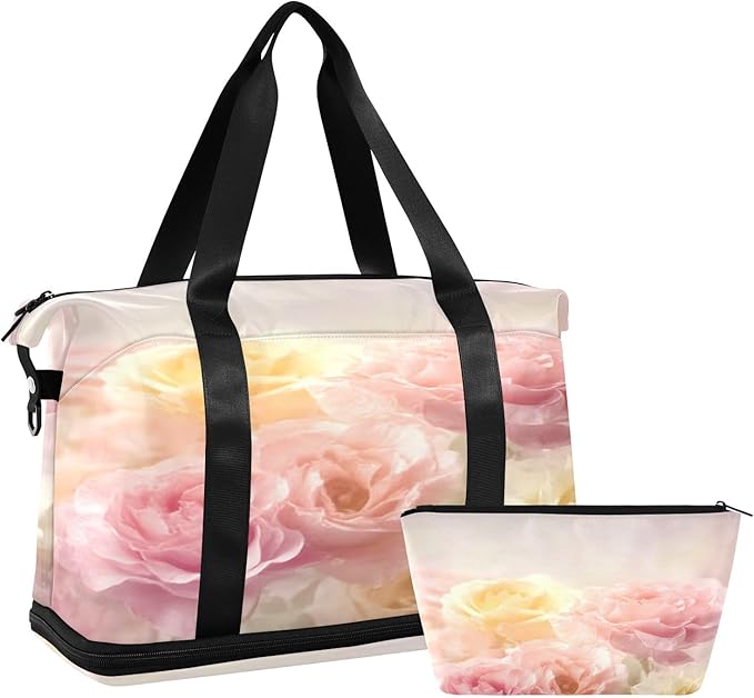 Travel Duffel Bags for Women Watercolor Roses Sports Duffel Bags Gym Bags with Shoes Compartment Tote Bag Weekender Bag for Travelling
