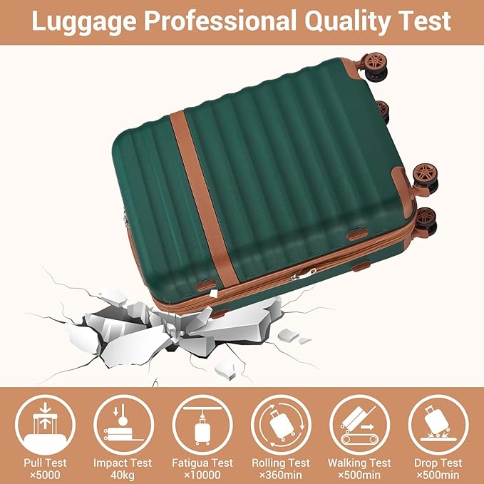 Kono Expandable 28 Inch Large Checked Luggage: ABS+PC Hardside Trolley Travel Case - Hard Shell Suitcase with TSA Lock,Green