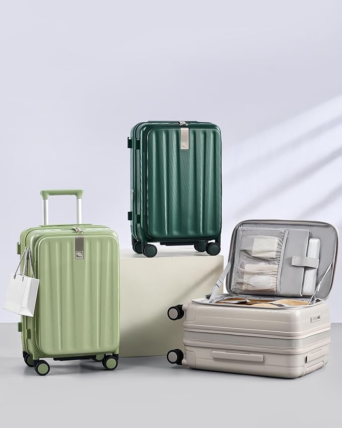Hanke 20 Inch Expandable Carry On Luggage Airline Approved Top Opening Hard Shell Suitcases with Wheels Lightweight Travel Luggage Carry On Suitcase for Woman Men-Blackish Green