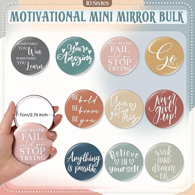 20 Pcs Employee Appreciation Gifts For Women Inspirational Canvas Makeup Bags Portable Compact Mirror Bulk Cosmetic Bags Thank You Gifts for Social Worker Coworkers (Incentive,Vintage)