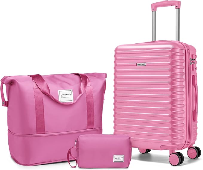 LARVENDER Carry on Luggage 22x14x9 Airline Approved, 20 Inch Hardside Suitcase with Wheels TSA Lock, PC+ABS Lightweight Carry on Suitcases for Women and Men, Berry (20/DB/TB)