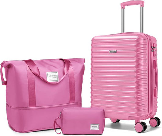 LARVENDER Carry on Luggage 22x14x9 Airline Approved, 20 Inch Hardside Suitcase with Wheels TSA Lock, PC+ABS Lightweight Carry on Suitcases for Women and Men, Berry (20/DB/TB)