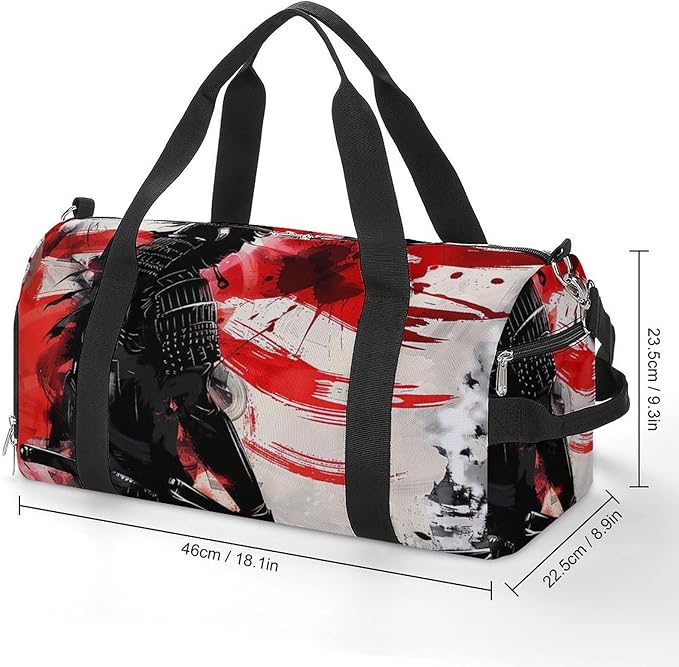 Japan Samurai Sport Gym Bag for Men Women Japanese Flag Travel Duffel Bag with Wet Pocket Shoes Compartment Carry on Pack for Workout Overnight Weekend Trip