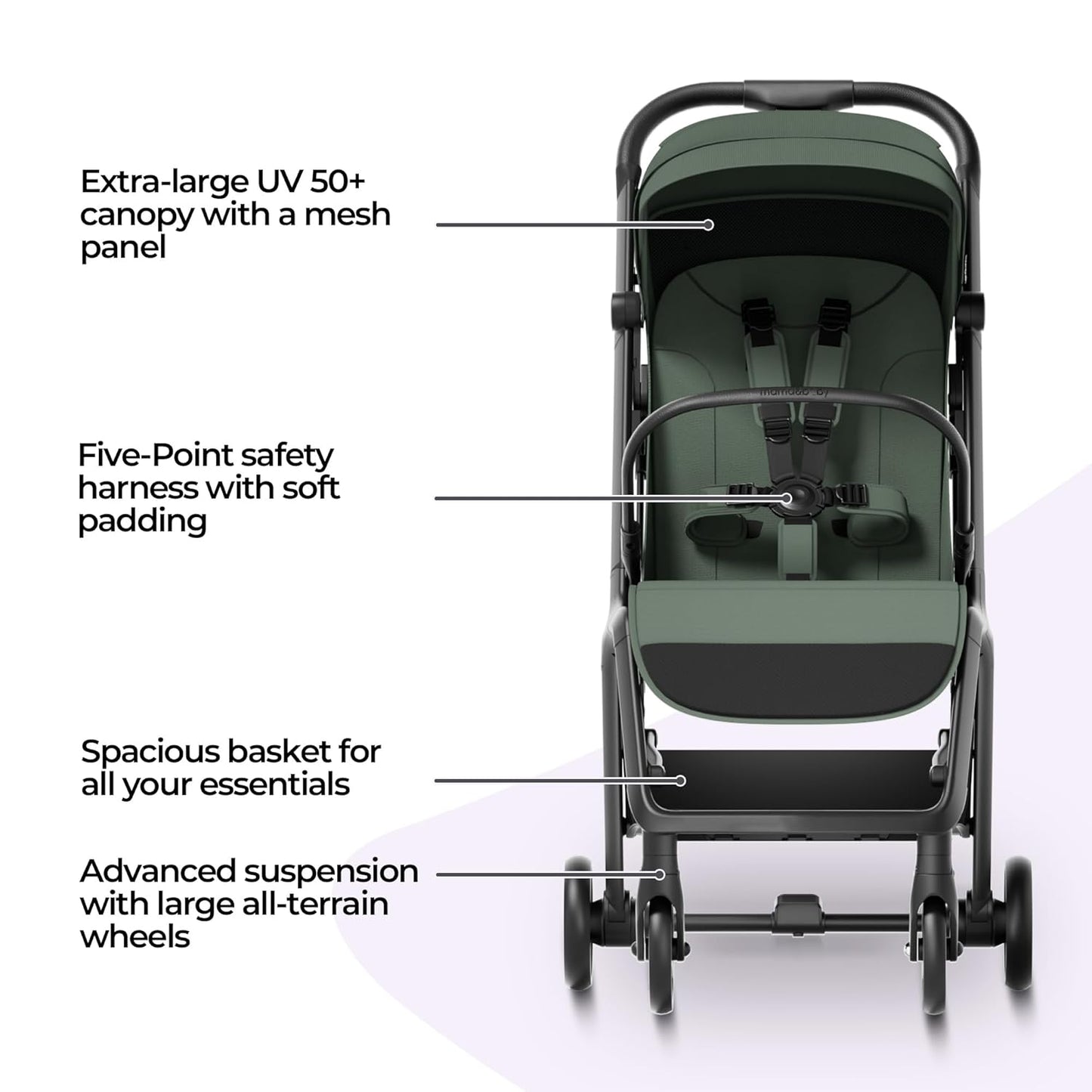 MAMA & BABY Packa Compact Travel Stroller – Lightweight, One-Hand Auto Folding, Portable & Lie-Flat Baby Stroller, Newborns and Toddlers Stroller with UPF 50+ Canopy & Mesh Ventilation