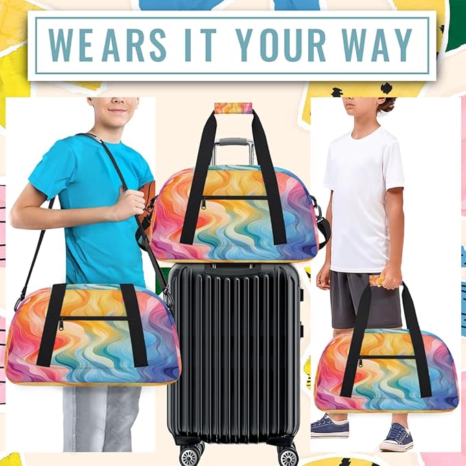 Sports Duffel Bags, Rainbow Colored Stripes Water-Resistant Gym Duffle Bag for Men Women, Lightweight Weekender Overnight Bag for Fitness, Workout, Travel