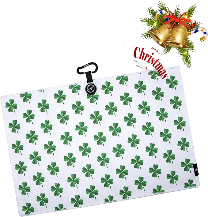 Magnetic Golf Towel, Microfiber Waffle Design with Clip - Industrial Strength Magnet for Strong Hold to Golf Bags, Carts Clubs (Lucky Clover)