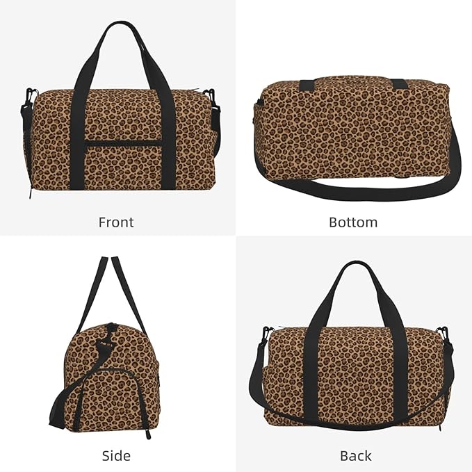 Classic Leopard Women'S Gym Duffle Bag With Shoes Compartment, Ideal For Travel, Gym, Sports, Duffel, Weekender