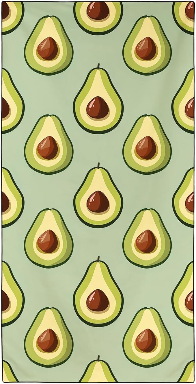 Avocados Pattern Beach Towel Extra Large 36" x 72", Thin Lightweight Microfiber Towels with Fruit Design, Sand Free and Quick Dry, Compact Bag