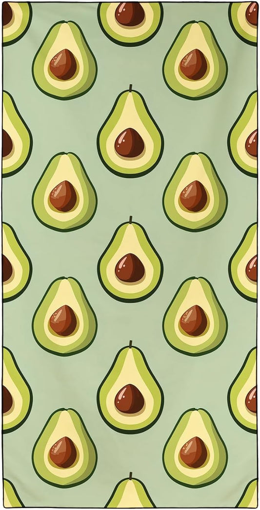 Avocados Pattern Beach Towel Extra Large 36" x 72", Thin Lightweight Microfiber Towels with Fruit Design, Sand Free and Quick Dry, Compact Bag