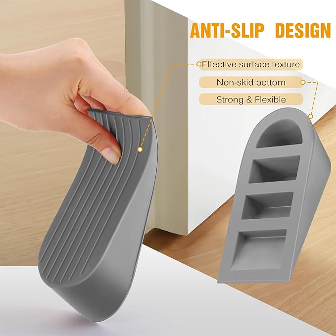4 Pack Grey Extra Large Door Stopper, High 1.9 inches Big, Prevents Door Gaps & Lock-Outs, Heavy Duty, Sturdy Rubber Stop Wedge