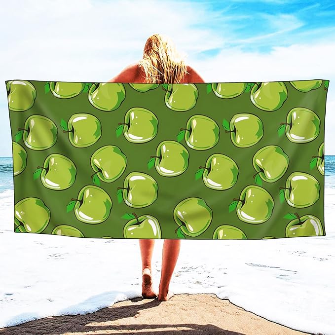 Apples Pattern Beach Towel Extra Large 36" x 72", Thin Lightweight Microfiber Towels with Fruit Design, Sand Free and Quick Dry, Compact Bag