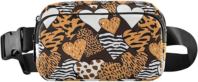 Leopard Zebra Print Heart Fanny Pack for Women Men Water Resistant Fashion Waist Packs with Adjustable Strap Belt Bag for Travel Workout Jogging Hiking 21219450