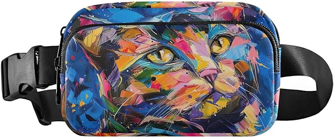 Colorful Cat Oil Painting Fanny Pack for Women Men Water Resistant Fashion Waist Packs with Adjustable Strap Belt Bag for Travel Workout Jogging Hiking 21220426