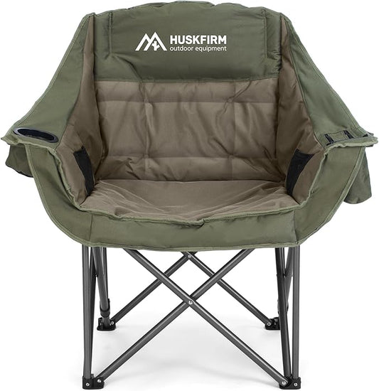 Oversized Camping Chair Padded Camping Chairs Heavy-Duty Foldable Camping Chairs with Cup Holder and Cooler Bag Portable Lawn Chair for Sports Outdoors-Support 450LBS, Green
