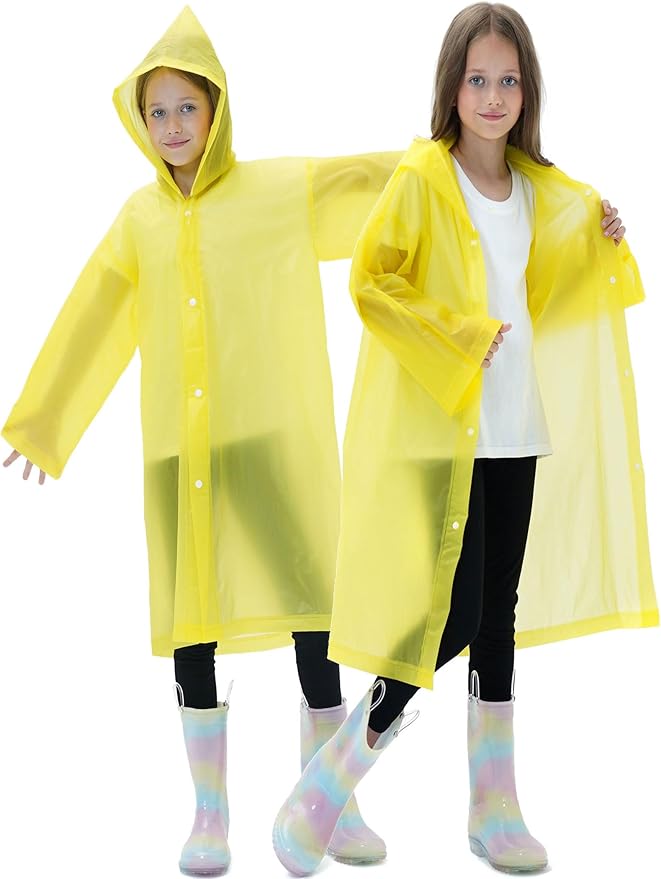 2 Pack Raincoats for Kids, Reusable Rain Ponchos with Hood and Sleeves Rain Coats for Boys and Girls