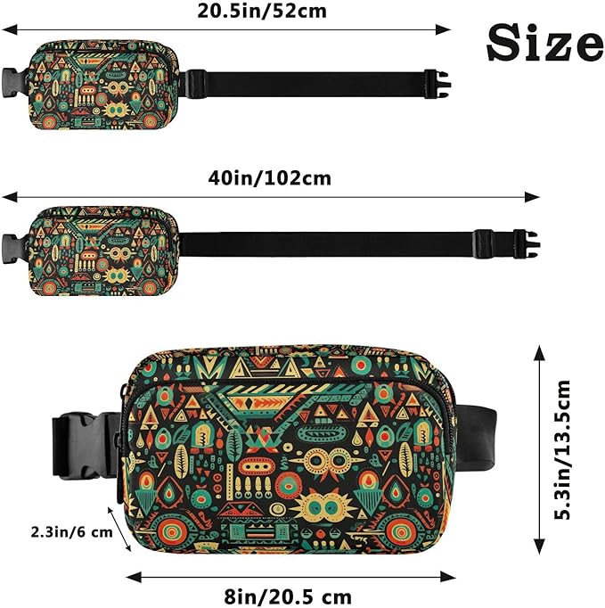 Ethnic Mandala Ikat Pattern Fanny Pack for Women Men Water Resistant Fashion Waist Packs with Adjustable Strap Belt Bag for Travel Workout Jogging Hiking 21219780