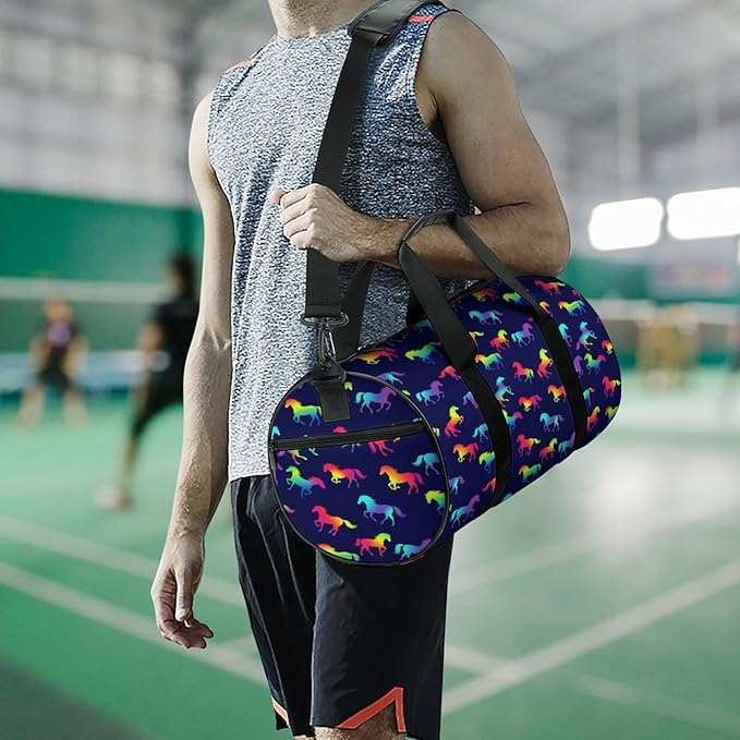 Gym Sports Travel Workout Bag Rainbow Horses Dance Gymnastics Bag Lightweight Carry On Bags Foldable Overnight Bags