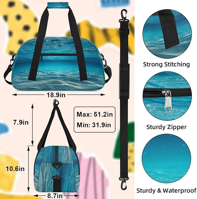 Kids Duffle Bag Girls Boys Underwater Ocean Scene Weekender Overnight Bag,Lightweight Duffel Bags for Traveling Gym Sport Dance