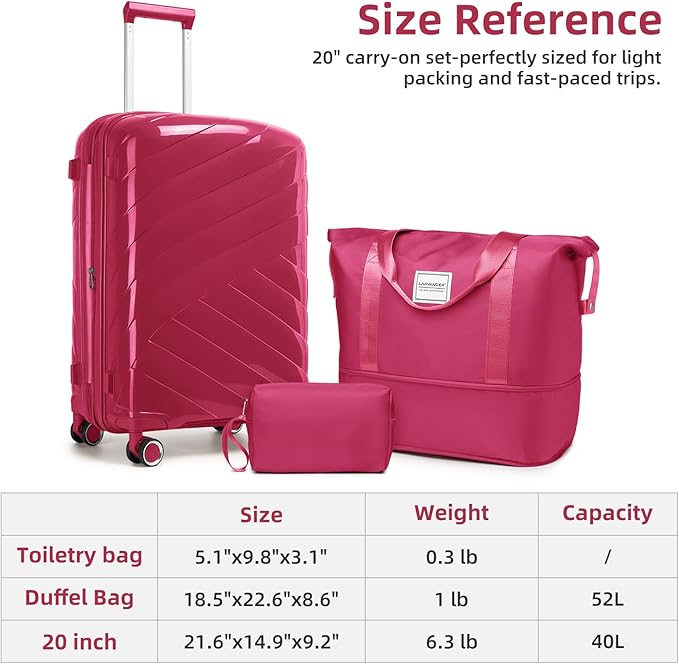 Carry On Luggage 22x14x9 Airline Approved, 20 Inch Expandable Hardshell Luggage Carry-on Suitcases with Spinner Wheels, Carry On Suitcase Set for Women (ROSE RED)