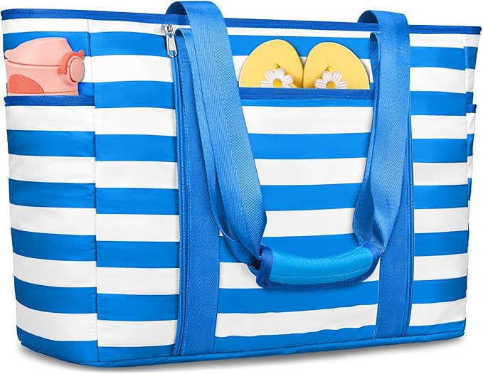 Extra Large Beach Bags for Women, Waterproof Sandproof Beach Tote Bag Foldable Swim Pool Bag with Zipper and Wet Pocket