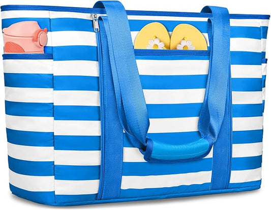 Extra Large Beach Bags for Women, Waterproof Sandproof Beach Tote Bag Foldable Swim Pool Bag with Zipper and Wet Pocket