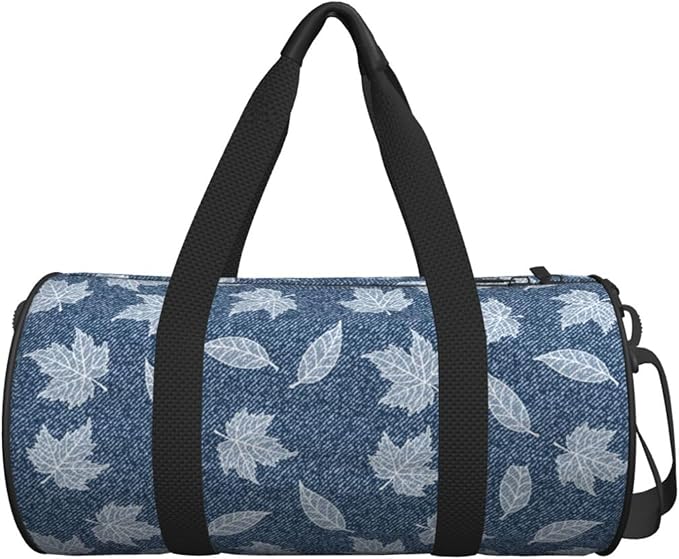 Elegant Maple Leaf Denim for Duffle Bag, Waterproof Large Duffle Bag, Weekender Bag, Gym Bag, Sports Bag, Overnight Bag