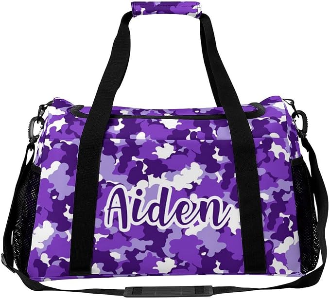 Camouflage Camo Purple White Pattern Handheld Crossbody Travel Bag Customized Duffel Bags with Adjustable Shoulder Strap for Shoes Travel Bag Personalized Gift