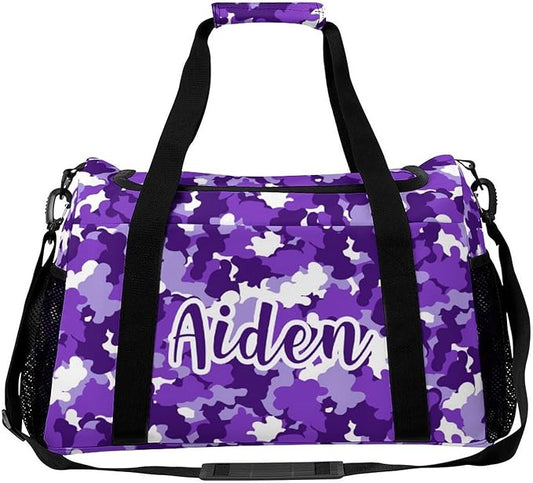 Camouflage Camo Purple White Pattern Handheld Crossbody Travel Bag Customized Duffel Bags with Adjustable Shoulder Strap for Shoes Travel Bag Personalized Gift