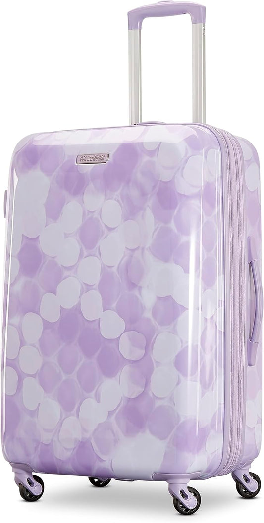American Tourister Moonlight Hardside Expandable Luggage with Spinner Wheels, Lavender Maze, Checked-Medium 24-Inch
