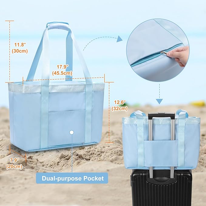 Yarwo Beach Bag for Women, Sandproof Swim Tote Bag with Cooler Compartment and Wet & Dry Pockets for Pool Cruise Vacation