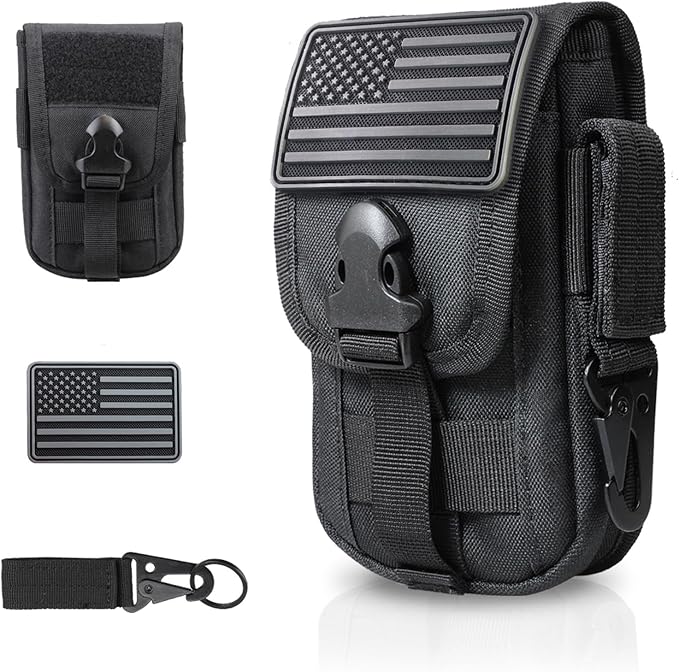 WYNEX Tactical Phone Pouch Molle,Smartphone Holster Bag EDC Utility Cellphone Lock Card Holder Organizer Fit for Waist Belt Case Include Tactical Gear Clip and U.S.A Patch