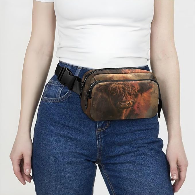 Highland Cow Fanny Pack for Women Men Water Resistant Fashion Waist Packs with Adjustable Strap Belt Bag for Travel Workout Jogging Hiking 21220199