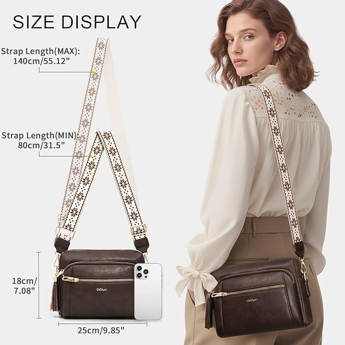 Small Leather Crossbody Bags for Women Anti theft Purses and Handbag Shoulder Hangbag with Wide Strap Tassel