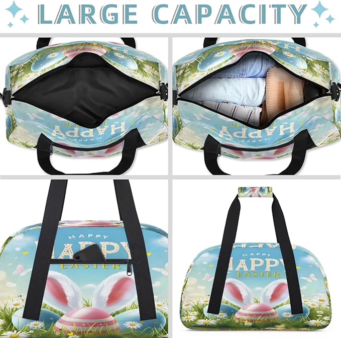 Travel Duffle Bag for travel duffle bag sports Girls Boys Kids Easter Eggs Bunny Lightweight Overnight Sleepover Weekender Bags Small Dance Gym Sport Bag Teens Carry-On Size Workout Bag