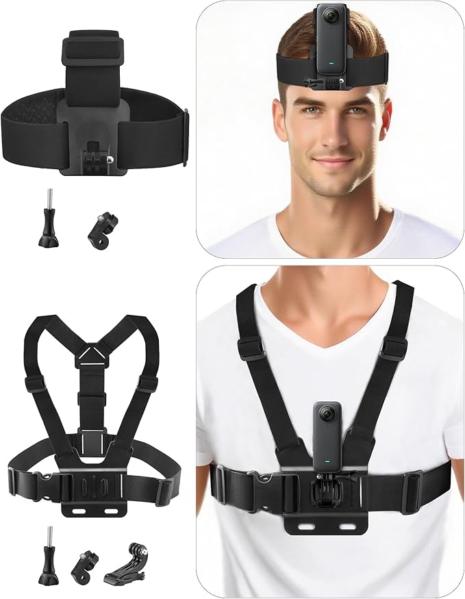 Chest Harness Head Strap Cell Phone Clip Kit for POV, VLOG, Compatible for iPhone, Samaung, GoPro Hero, Insta360, AKASO, DJI Osmo, SJCAM and Other Action Cameras