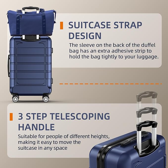 SHOWKOO Luggage Sets with Duffle Bag Expandable 100% PC Durable Suitcase Double Wheels TSA Lock 5pcs Blue
