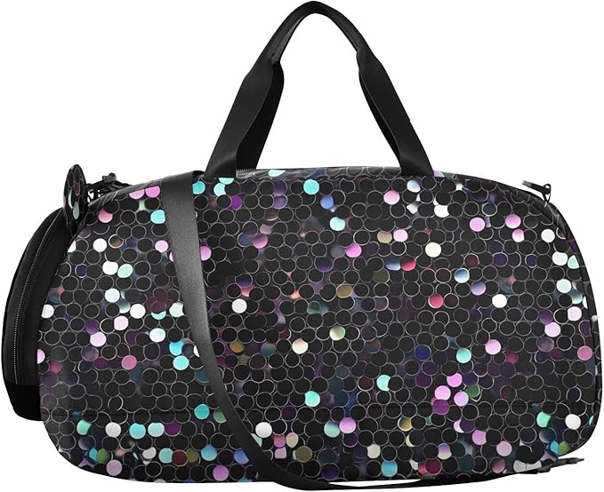 Black and Pink Fake Sequins Girl's Gym Duffel Bag with Shoes Compartment Multifunctional Sport Gym Tote Bags for Travel, Sports, Duffel, Weekender