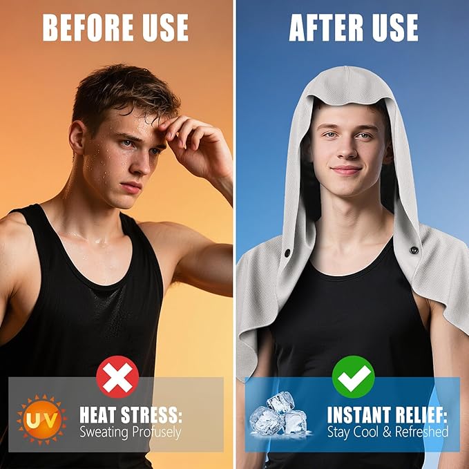Cooling Hoodie Towel Magnetic Lock Towels for Neck and Face UV Protection, Moisture-Wicking for Camping Gym and Yoga